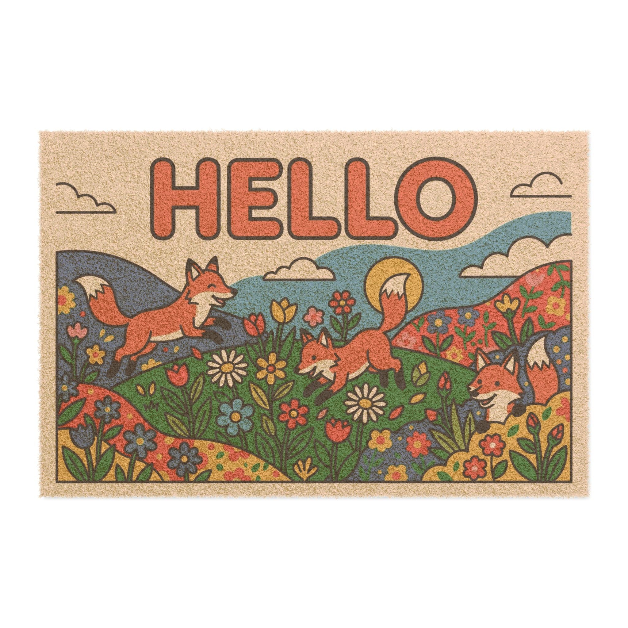 Retro Bold Pop Art Hello Foxes Meadow Print