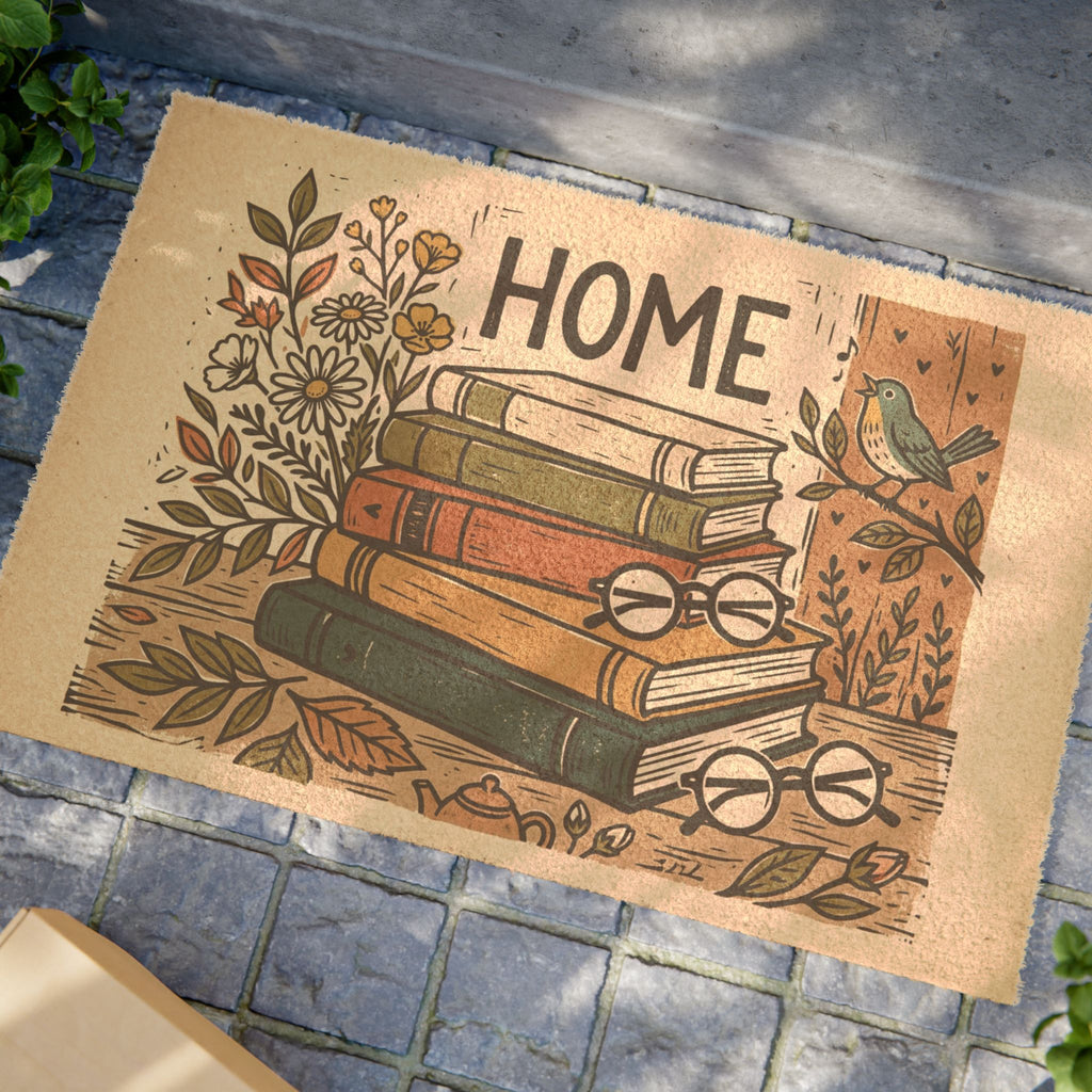 Cozy Bookworm Spring Linocut Home Art