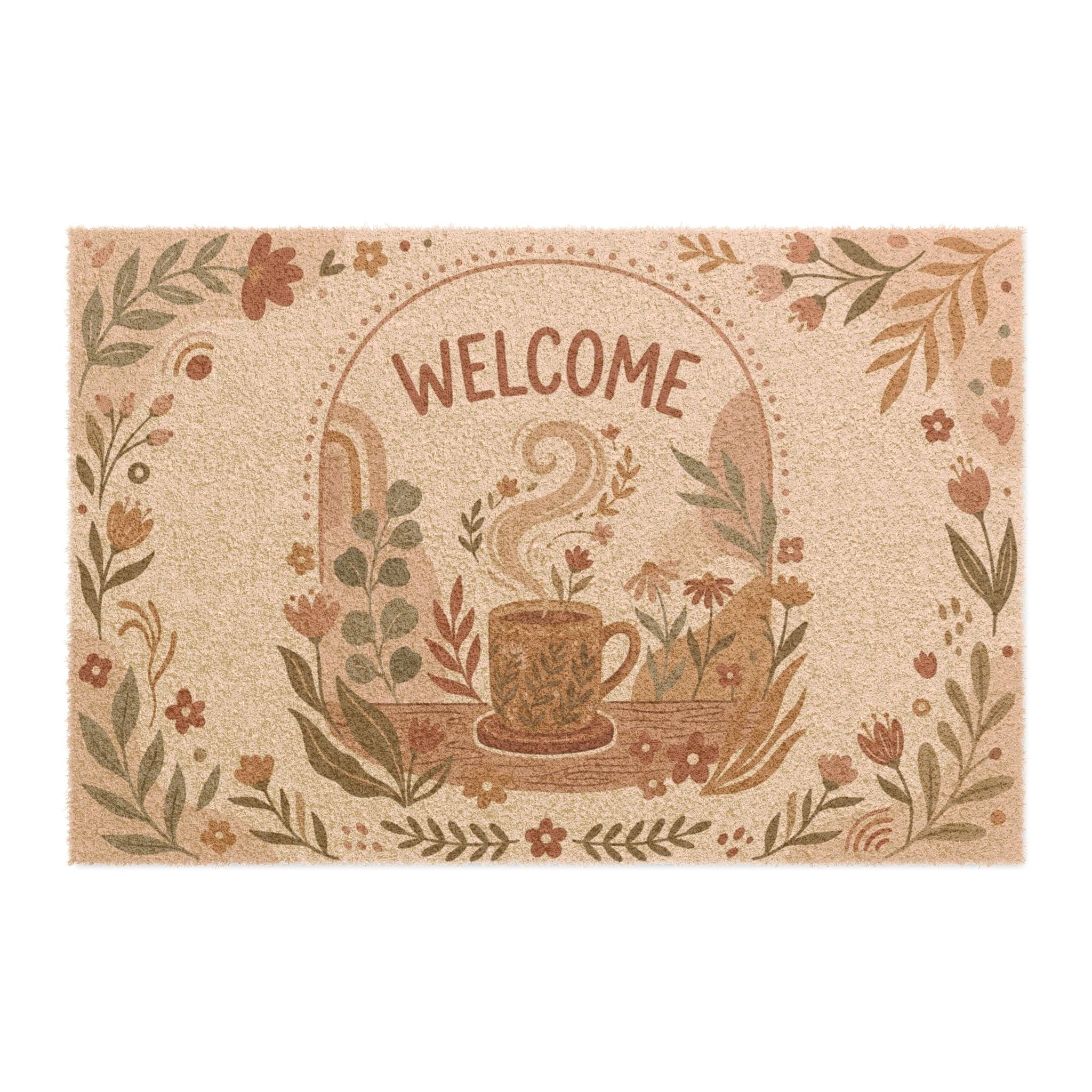 Cozy Boho Botanical Coffee Welcome Doormat