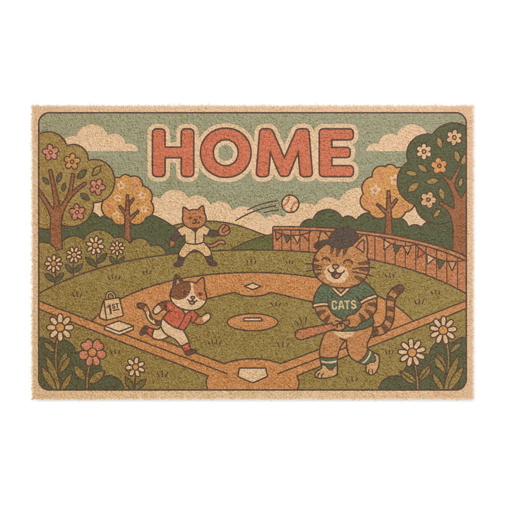 Retro Home Run Kitties Spring Welcome Doormat