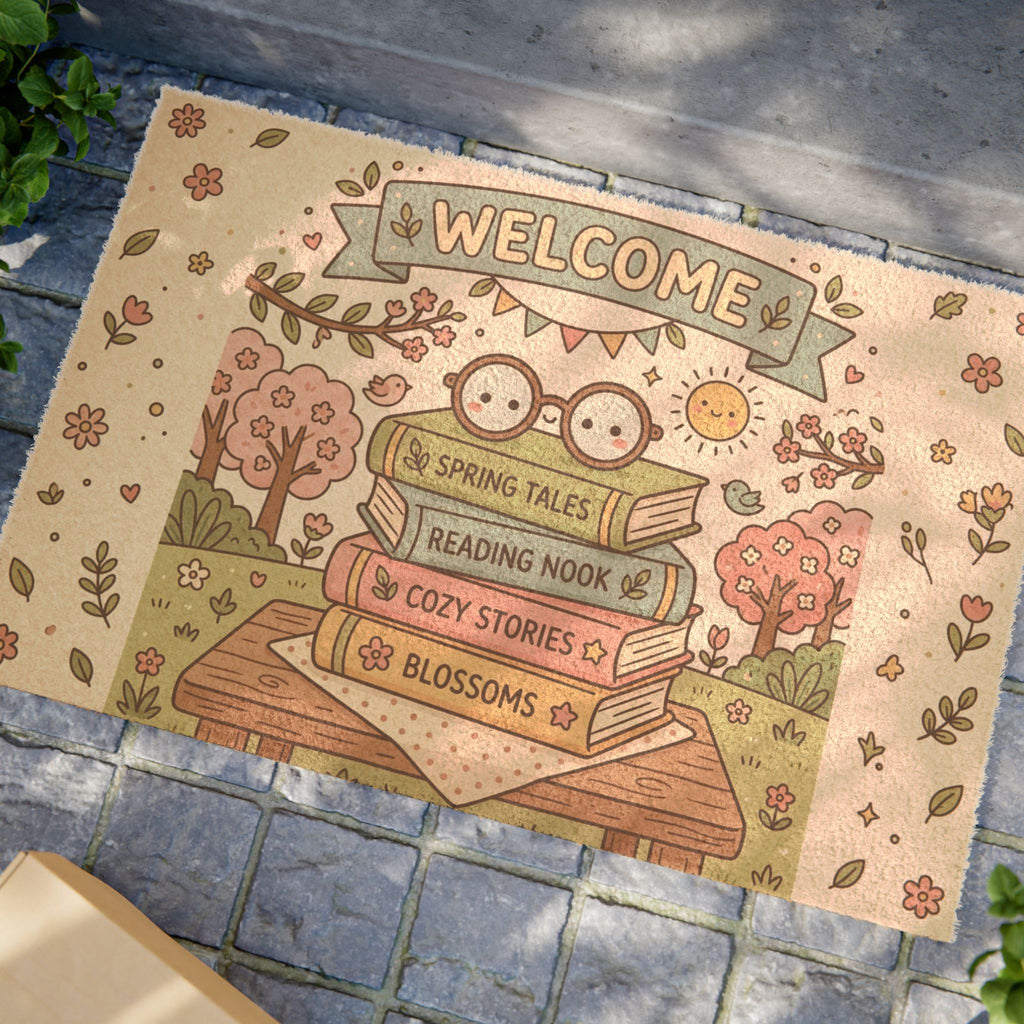 Kawaii Spring Bookworm Welcome Doormat