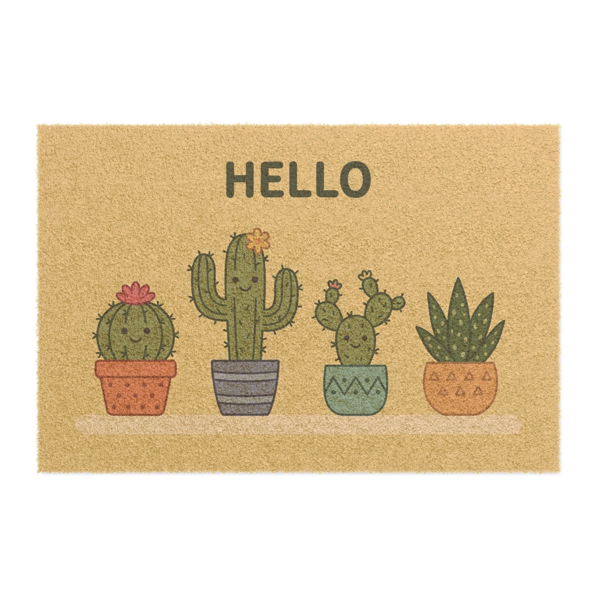 Sweet Smiling Cacti Hello Welcome Mat