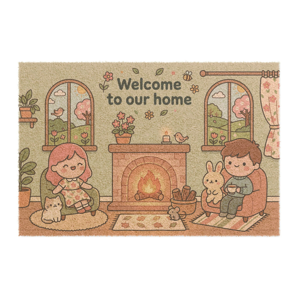 Cozy Kawaii Spring Fireplace Welcome Art