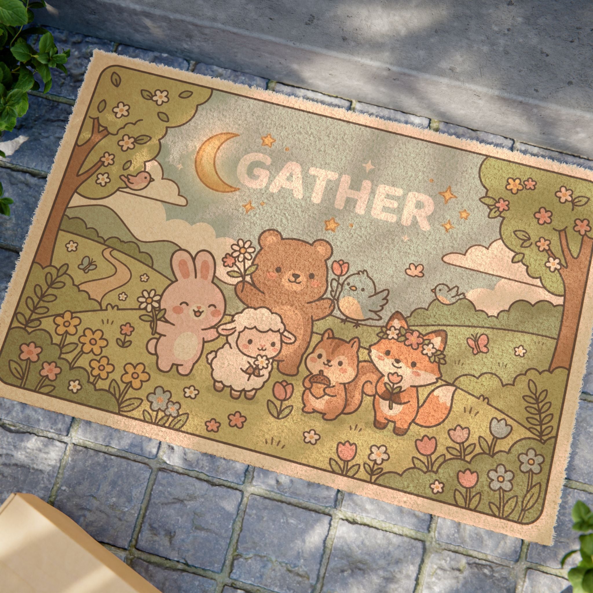Kawaii Forest Friends Cozy Gather Art Print