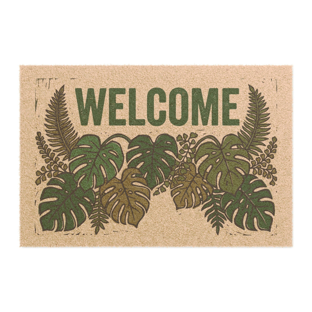 Lush Linocut Botanical Welcome Mat