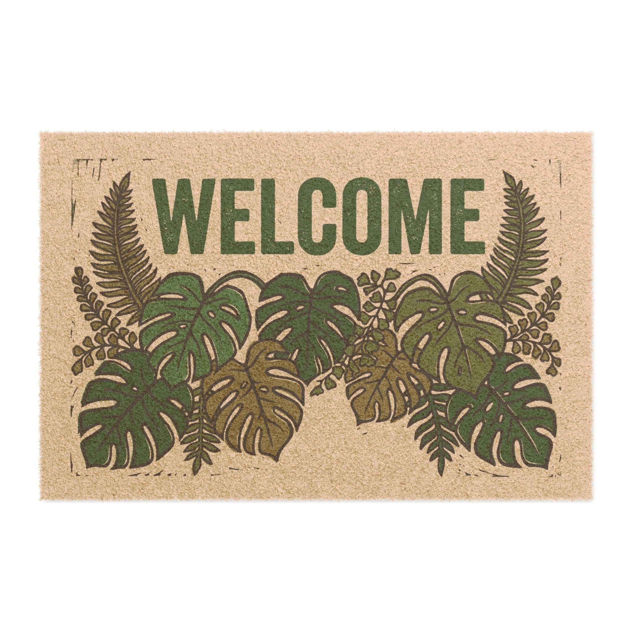 Lush Linocut Botanical Welcome Mat