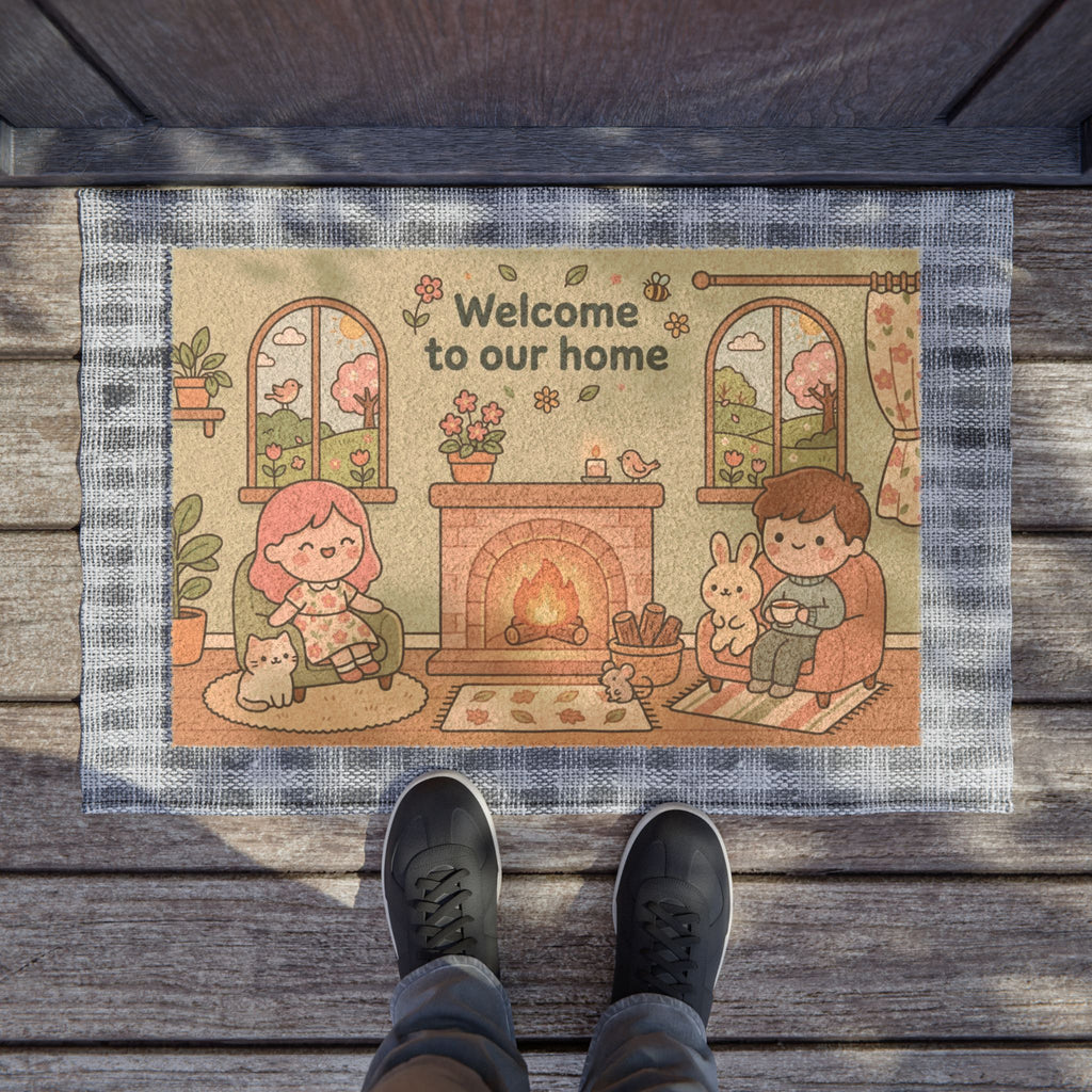Cozy Kawaii Spring Fireplace Welcome Art