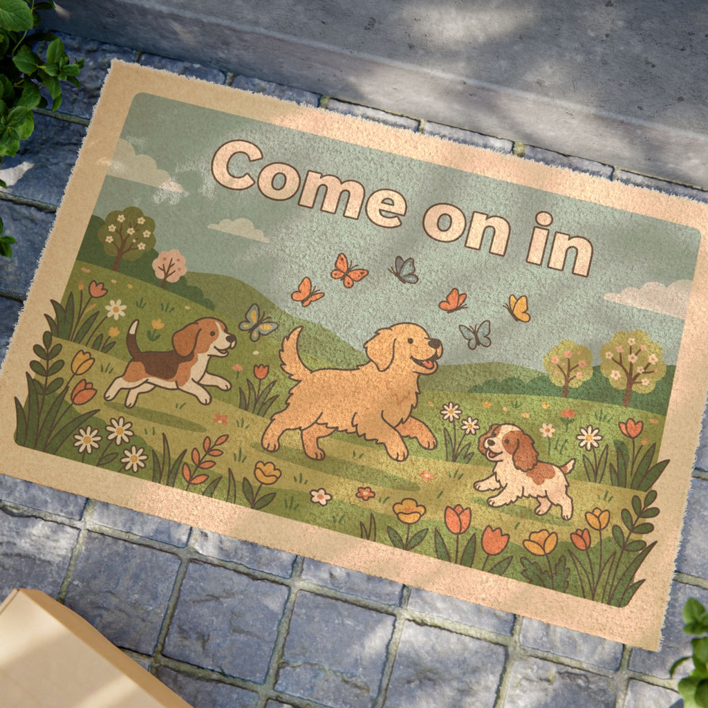 Playful Puppies Spring Welcome Doormat