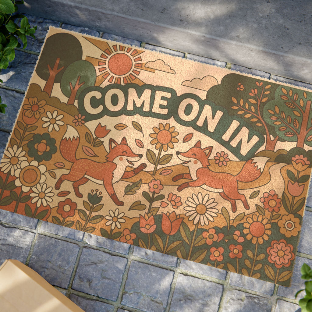 Groovy Retro Foxes Spring Welcome Doormat