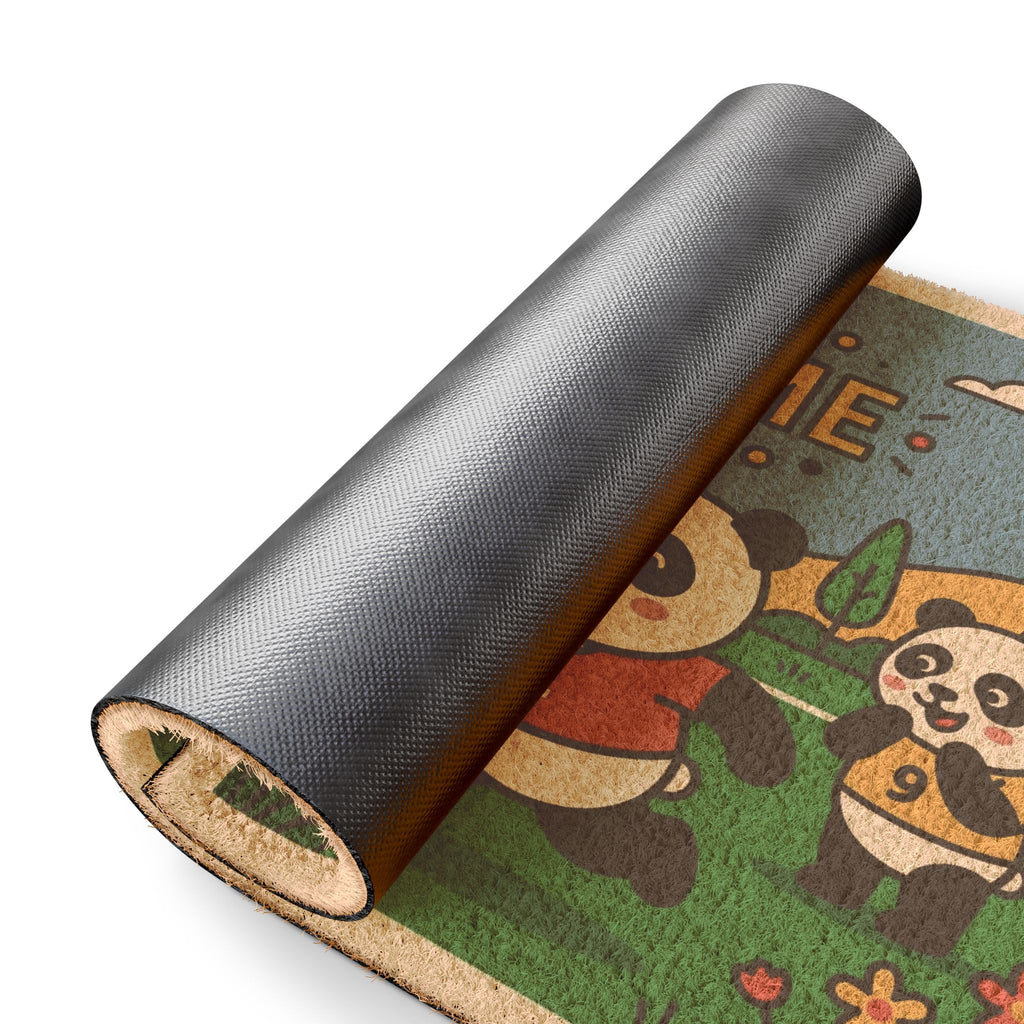 Playful Pop Art Soccer Pandas Welcome Doormat