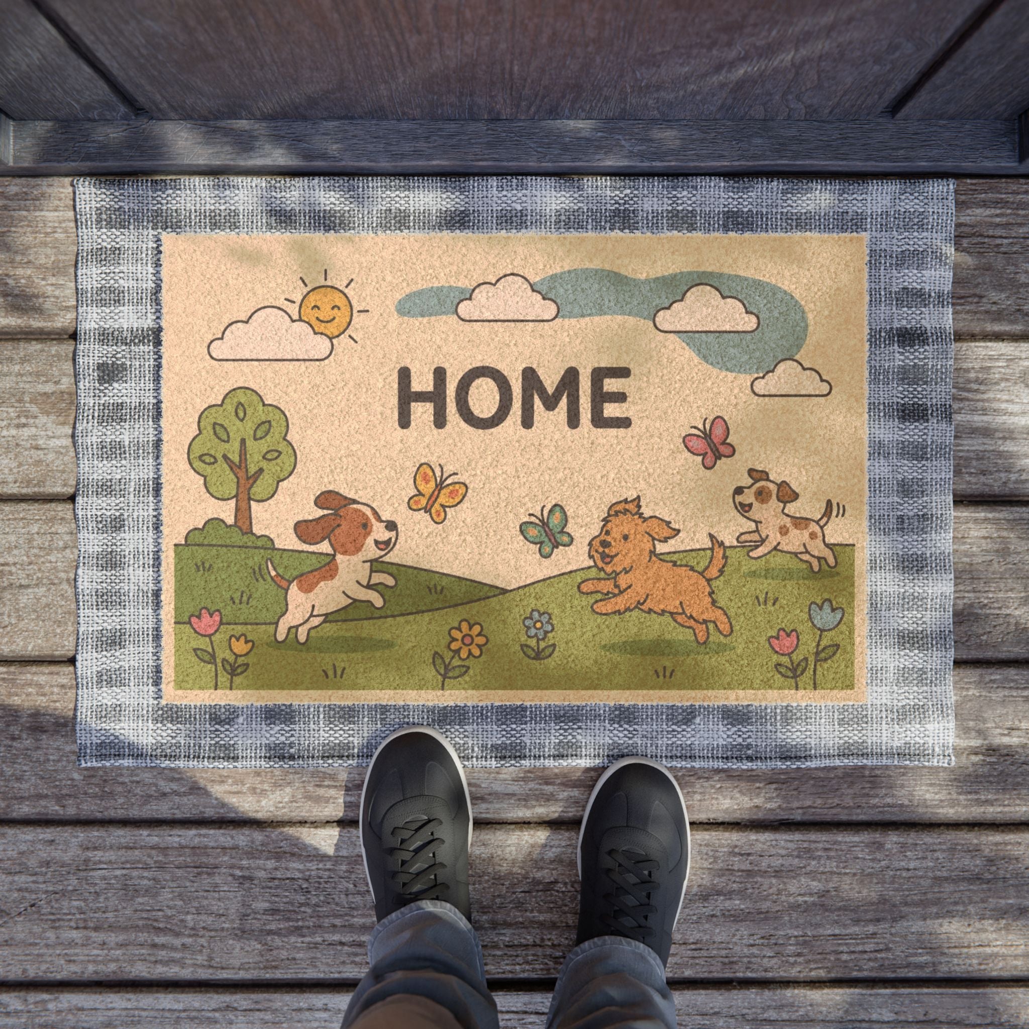 Playful Puppies Spring Home Doormat
