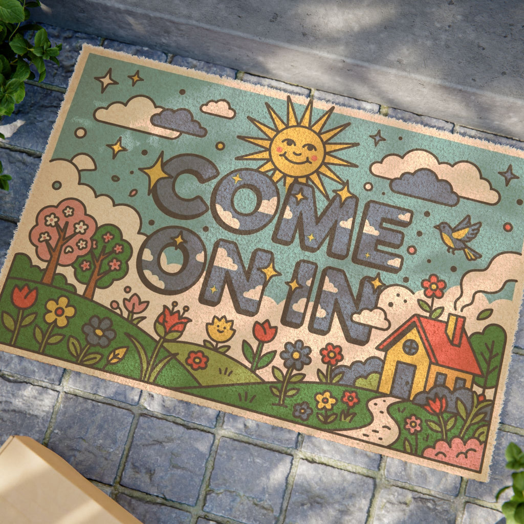 Retro Sunshine & Blooms Come On In Doormat