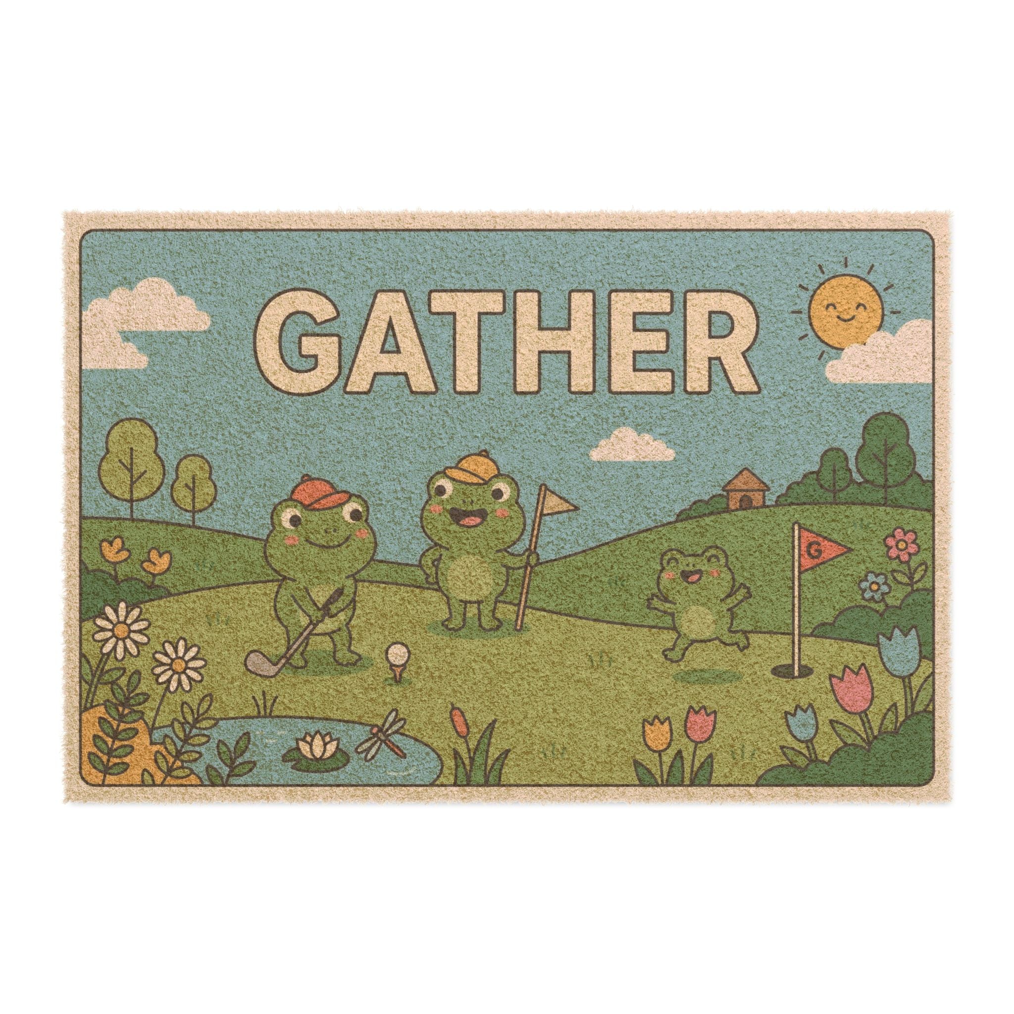Playful Golfing Frogs Gather Spring Art