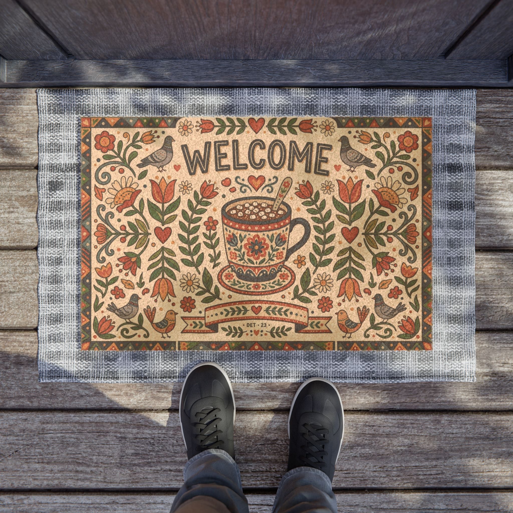 Nordic Folk Cocoa & Blooms Welcome Mat