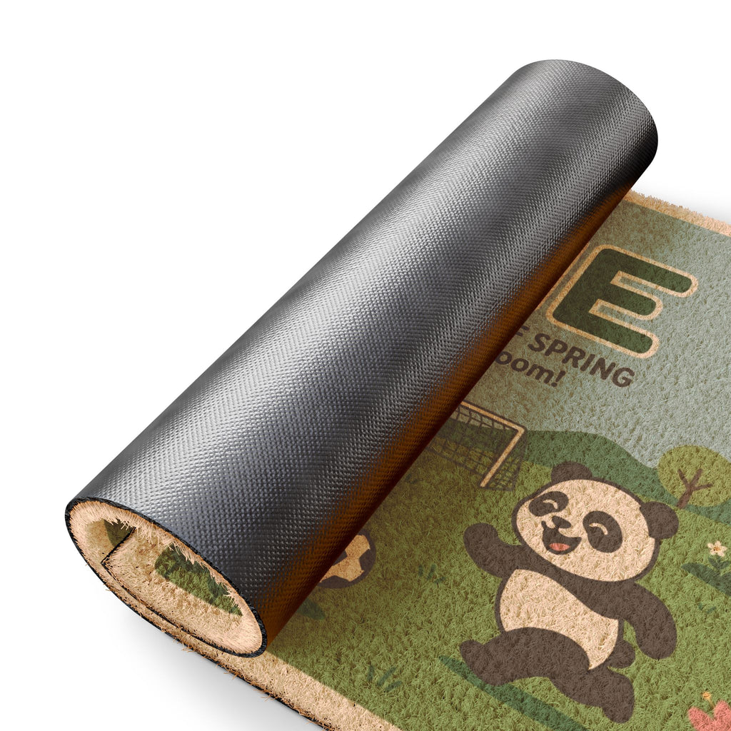Playful Pandas Spring Soccer Welcome Mat