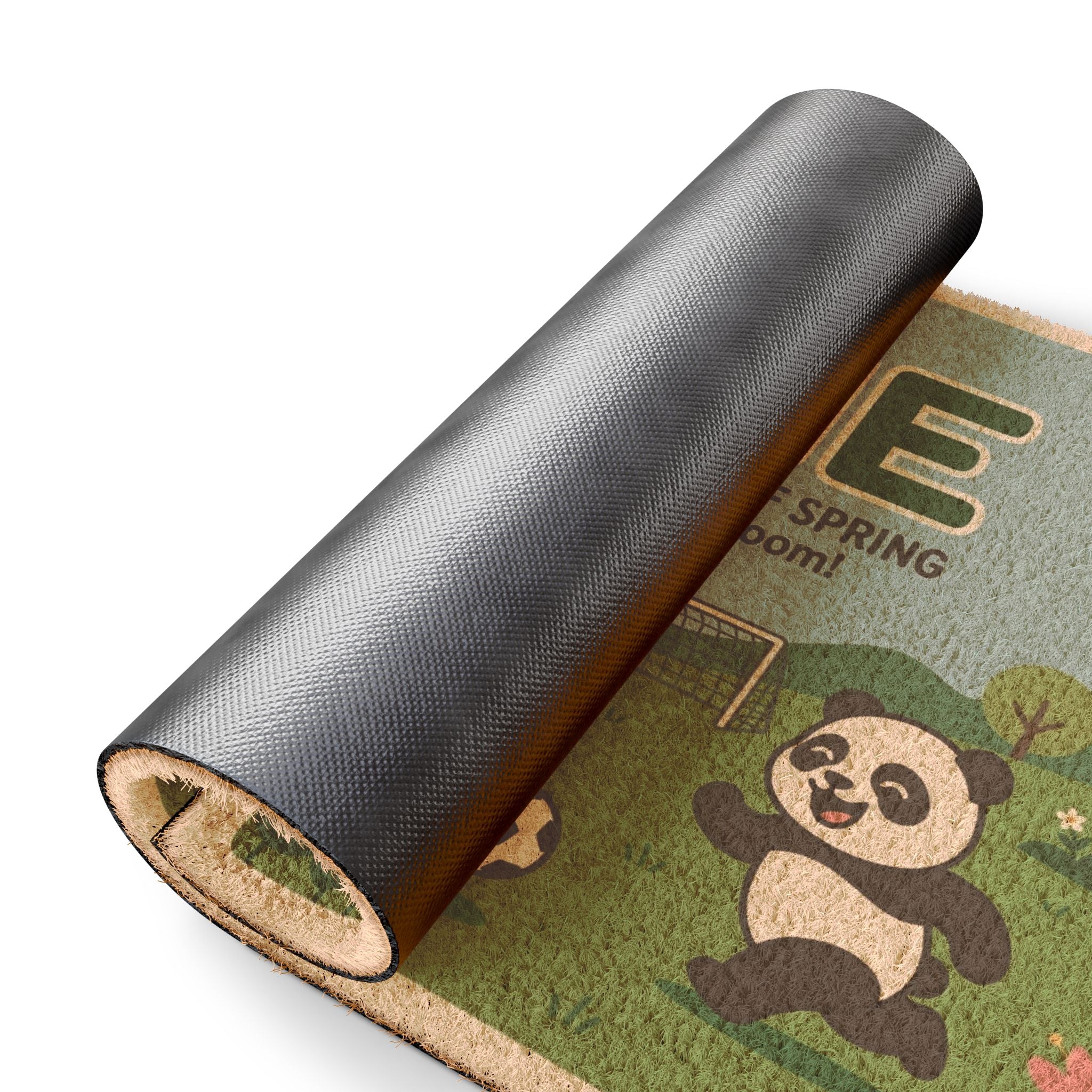 Playful Pandas Spring Soccer Welcome Mat