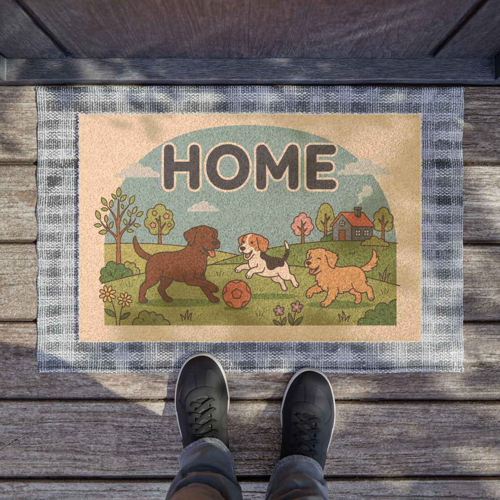 Playful Pups Springtime Home Doormat