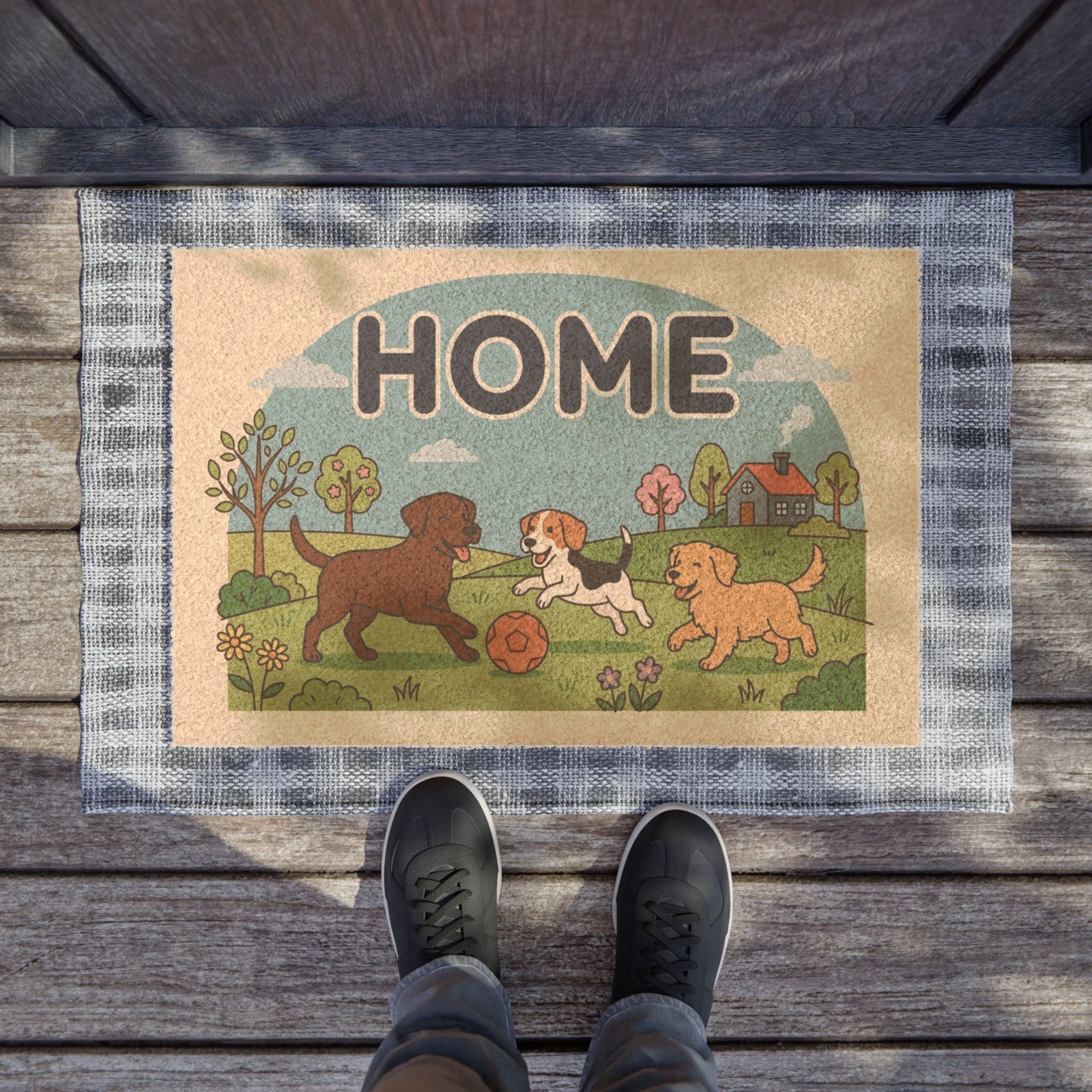 Playful Pups Springtime Home Doormat