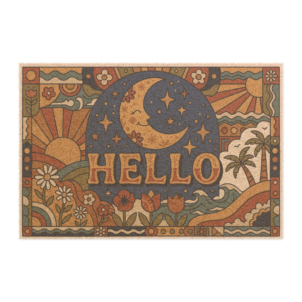 Groovy Retro Golden Moon Hello Doormat