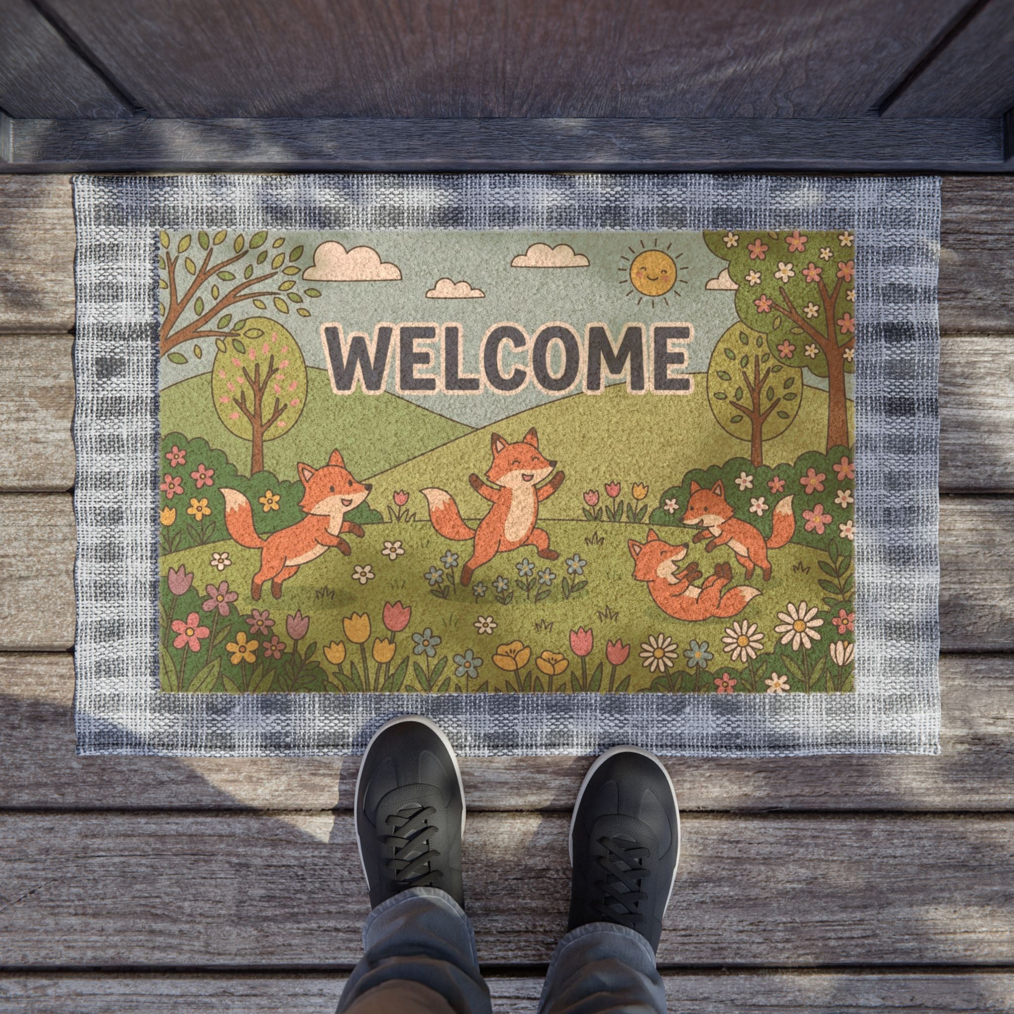 Frolicking Foxes Spring Welcome Sign
