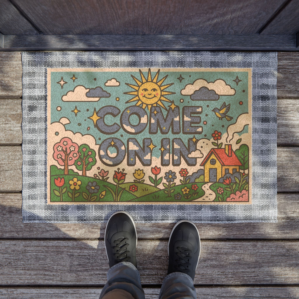 Retro Sunshine & Blooms Come On In Doormat