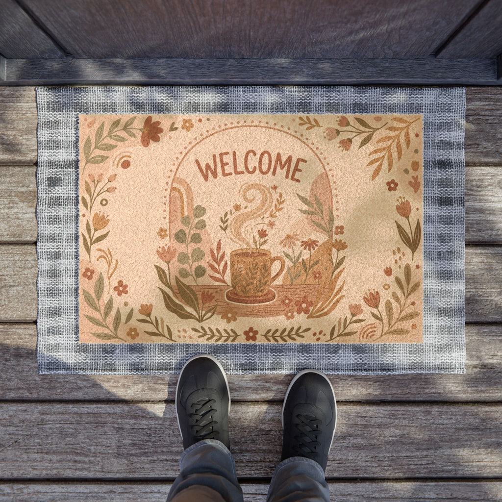 Cozy Boho Botanical Coffee Welcome Doormat