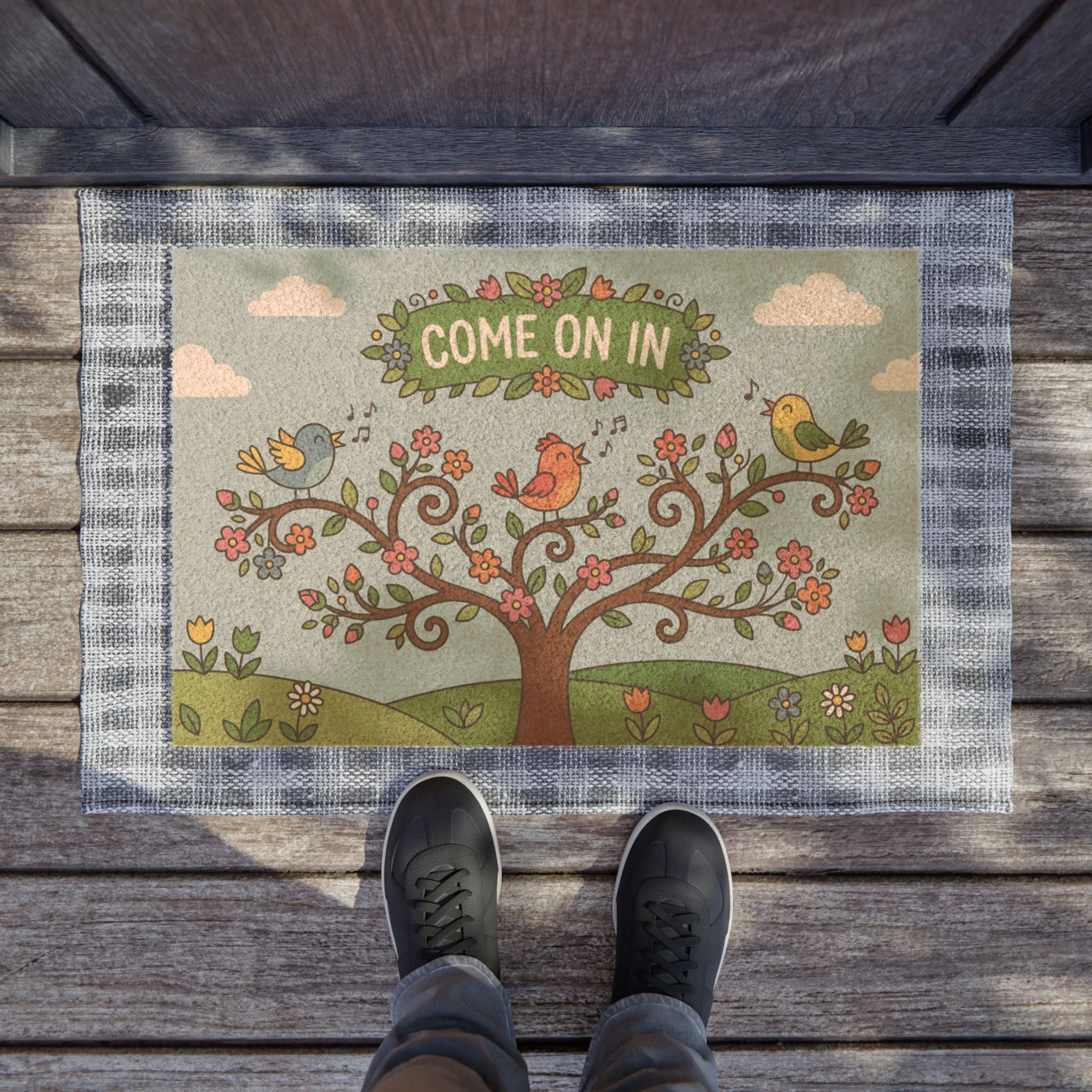 Singing Birds Come On In Welcome Mat