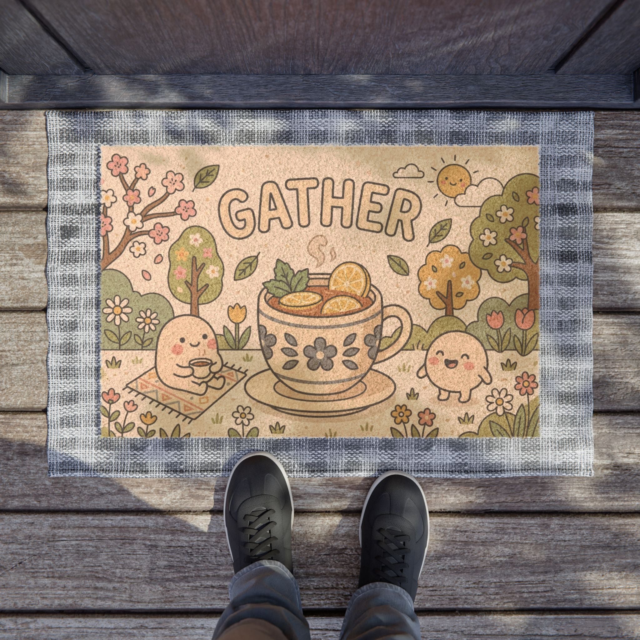 Cozy Spring Gather Tea Party Welcome Mat