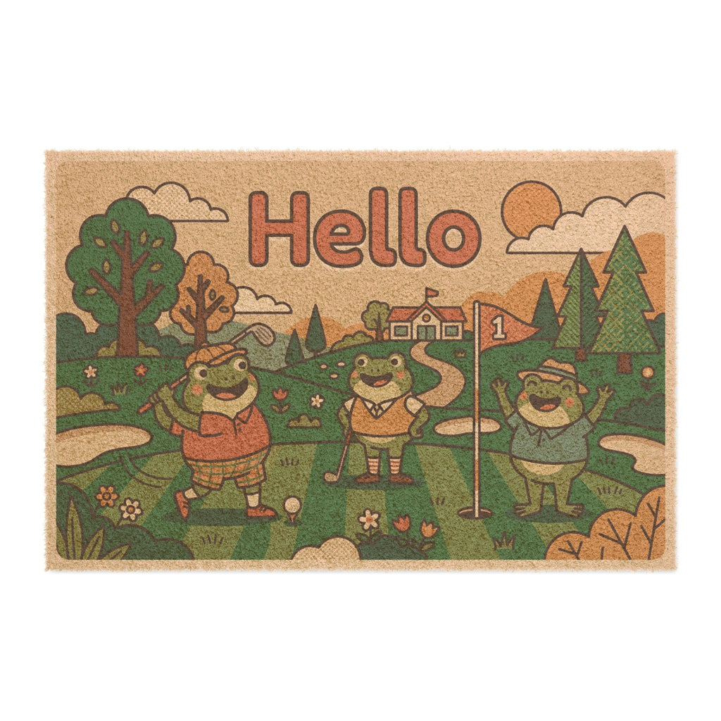 Retro 70s Golfing Frogs Welcome Mat