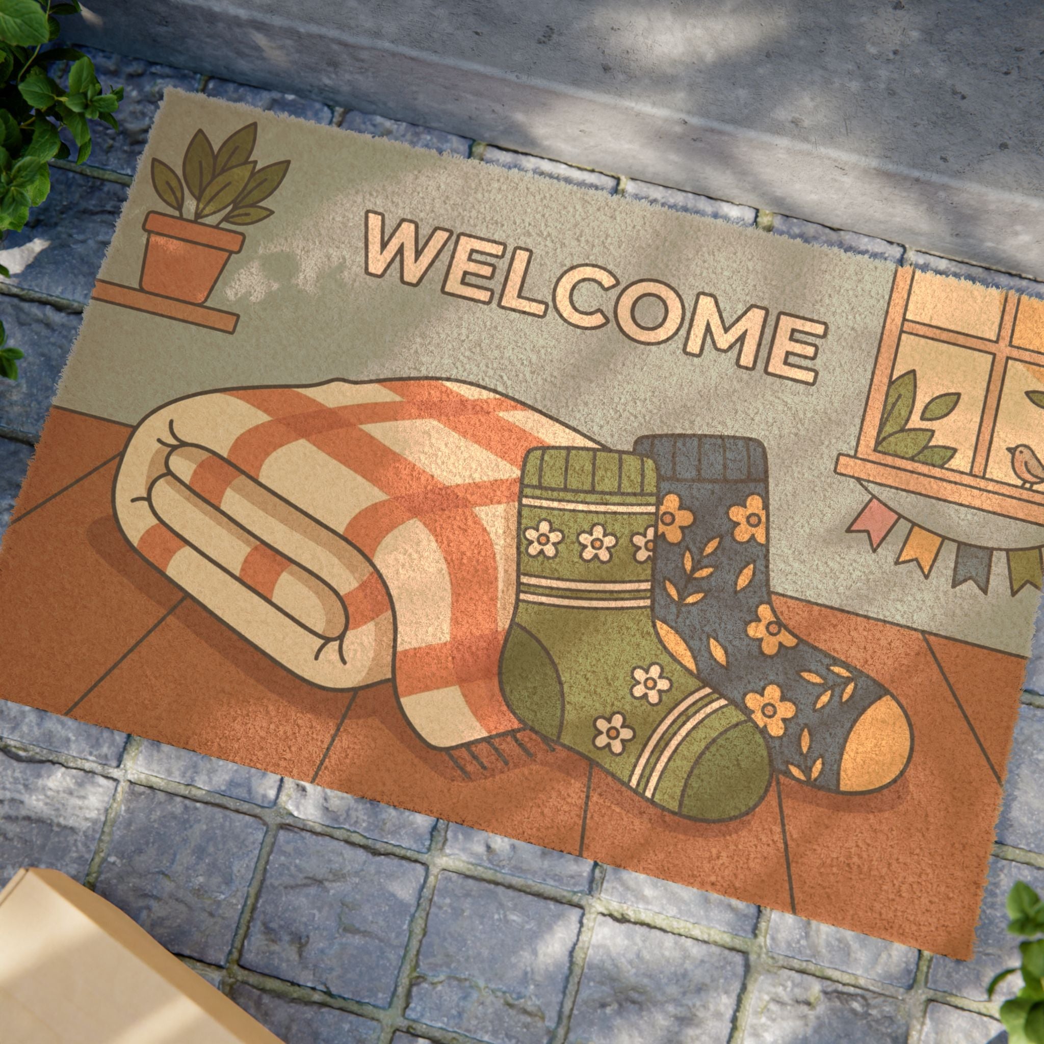 Cozy Spring Socks Welcome Mat