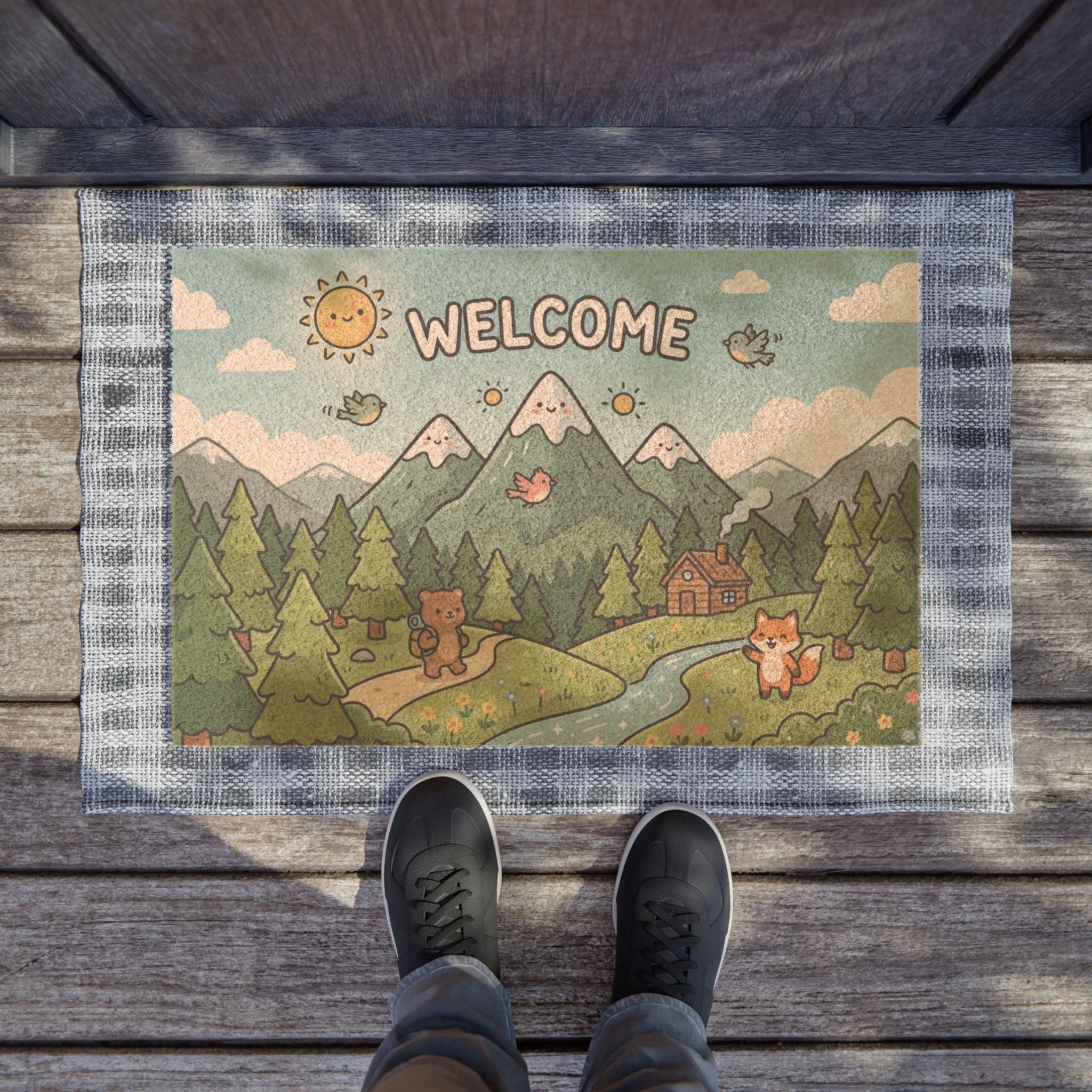 Happy Peaks & Forest Friends Welcome Mat