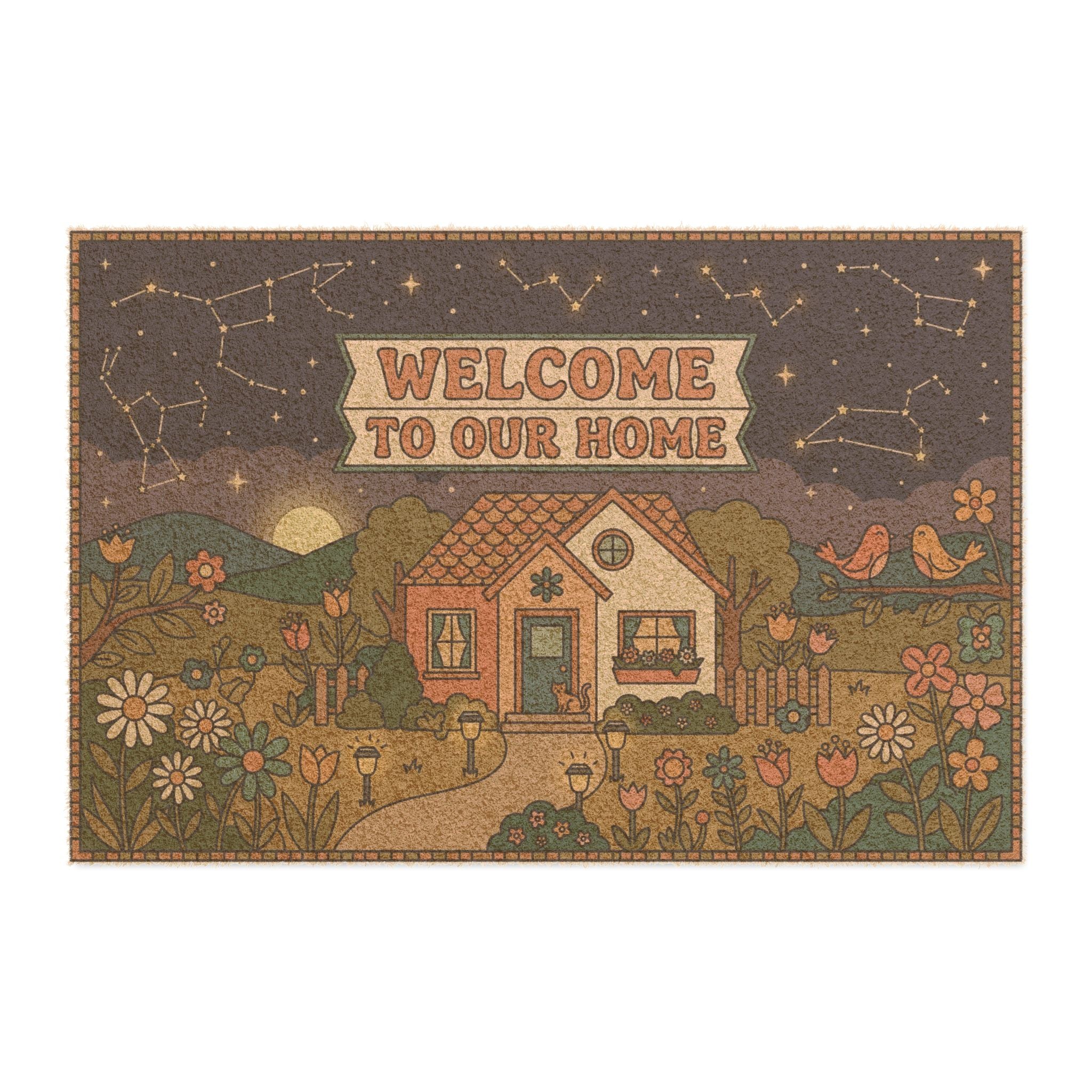Retro Celestial Cottage Garden Welcome Doormat