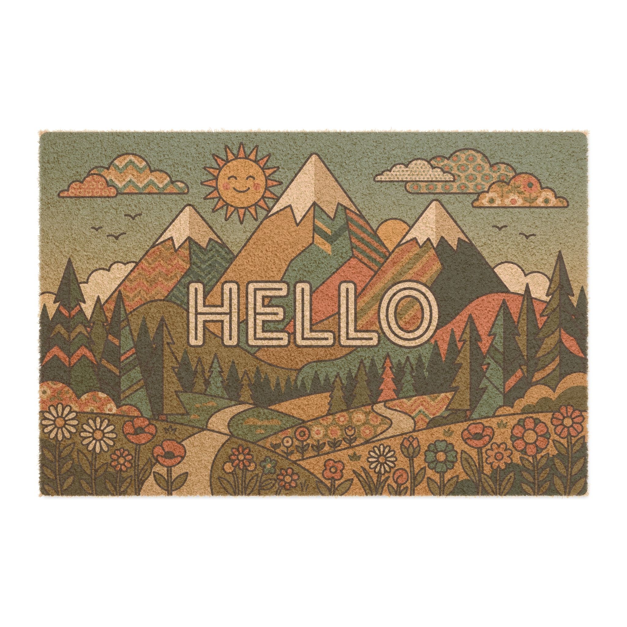 Groovy Retro Mountain Hello Sunshine Art