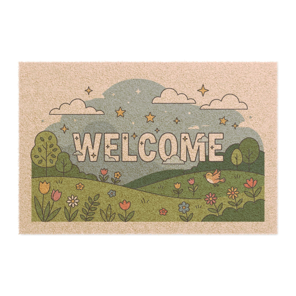 Whimsical Starry Spring Meadow Welcome Mat