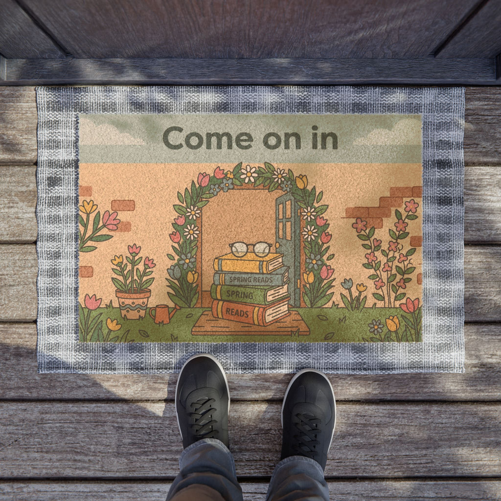 Spring Bookworm Welcome Doormat