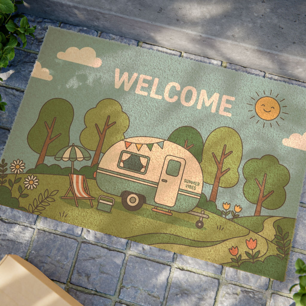 Sunny Retro Camper Summer Welcome Doormat
