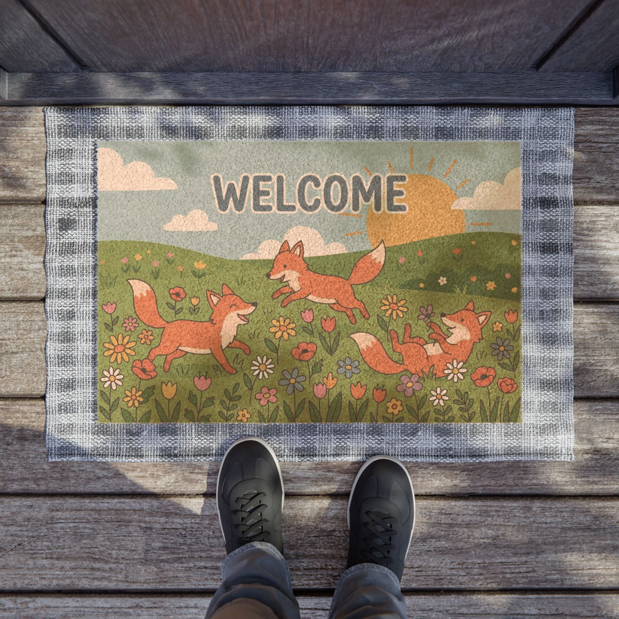 Happy Foxes Floral Meadow Welcome Doormat