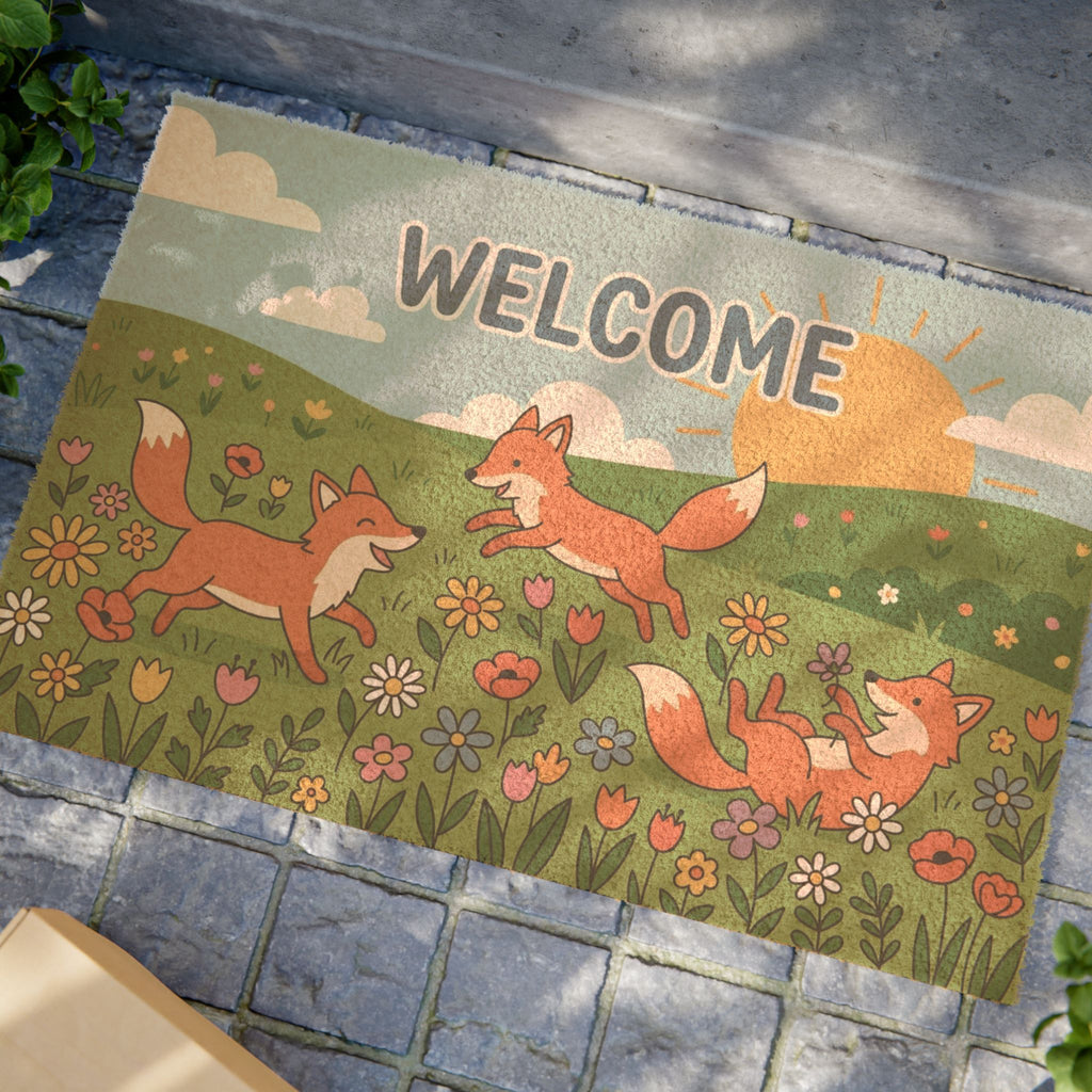 Happy Foxes Floral Meadow Welcome Doormat