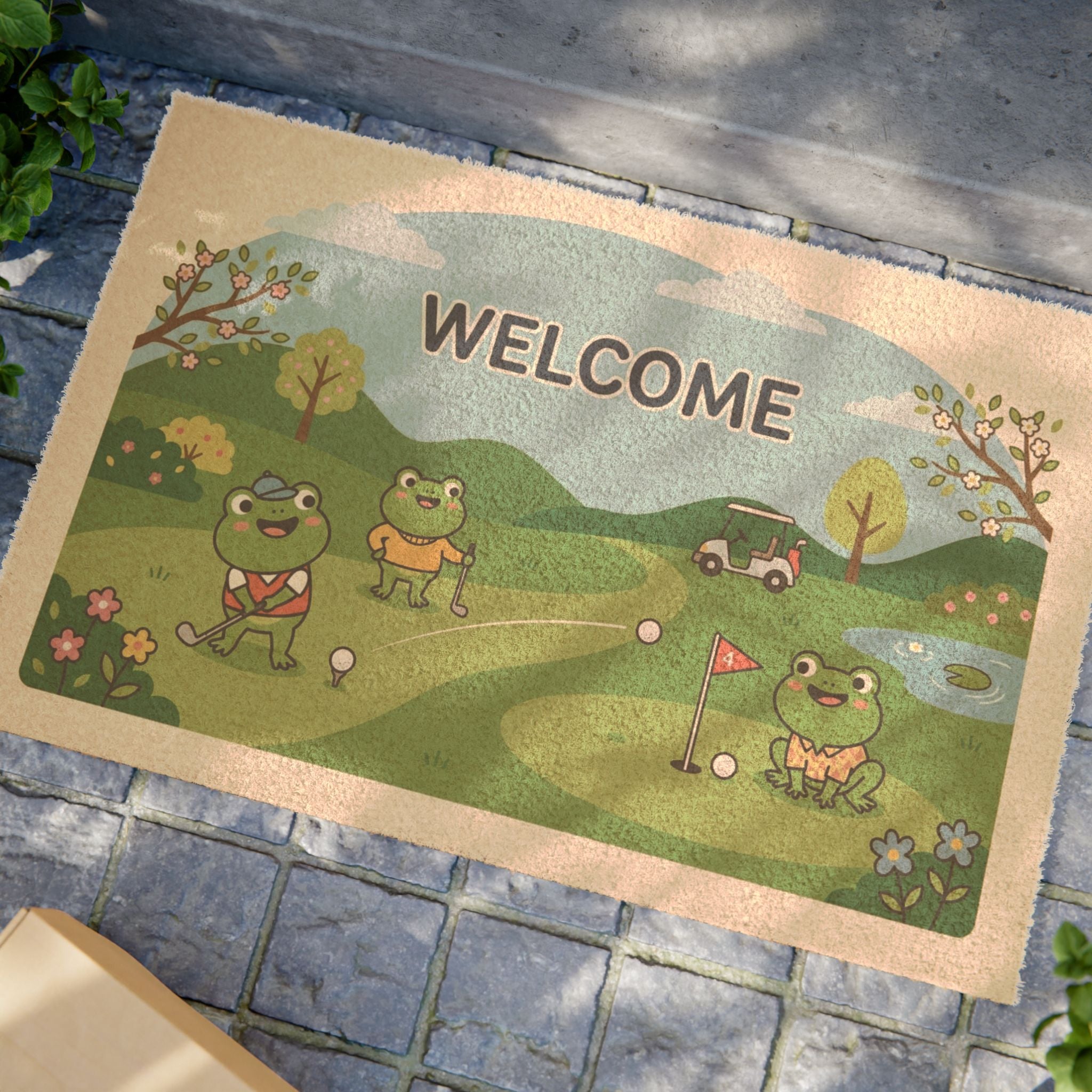 Hoppy Fairway Spring Welcome Mat