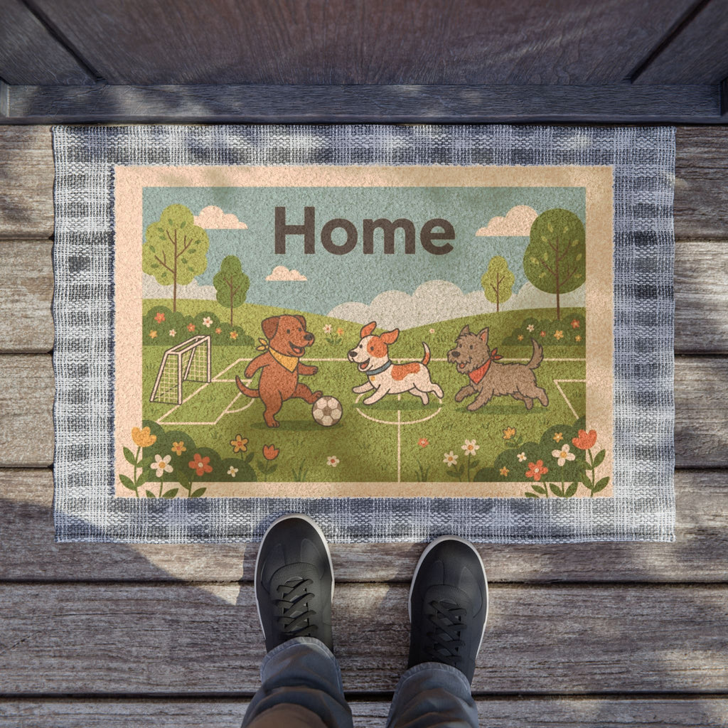Playful Football Pups Welcome Doormat