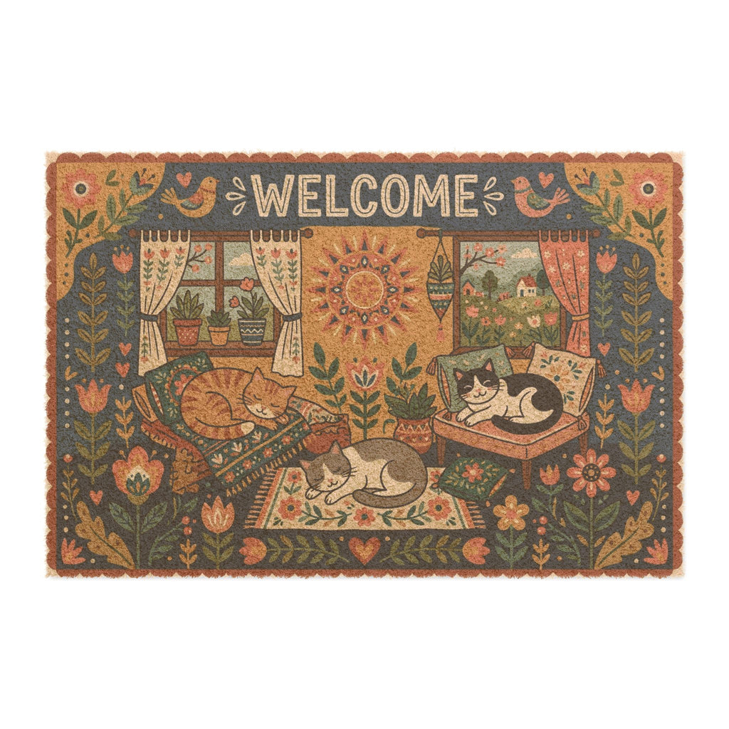 Scandinavian Cozy Cats Spring Welcome Mat