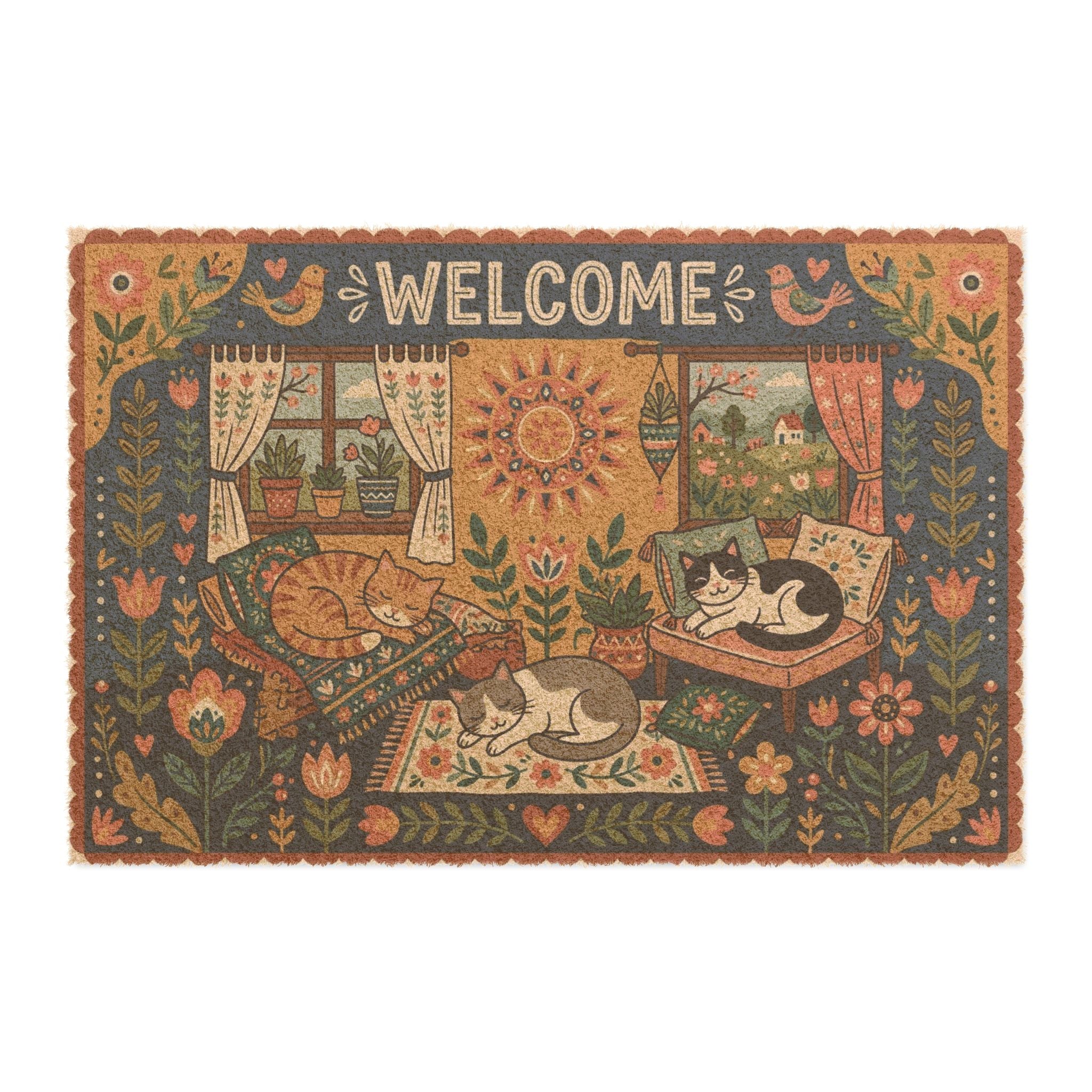 Scandinavian Cozy Cats Spring Welcome Mat
