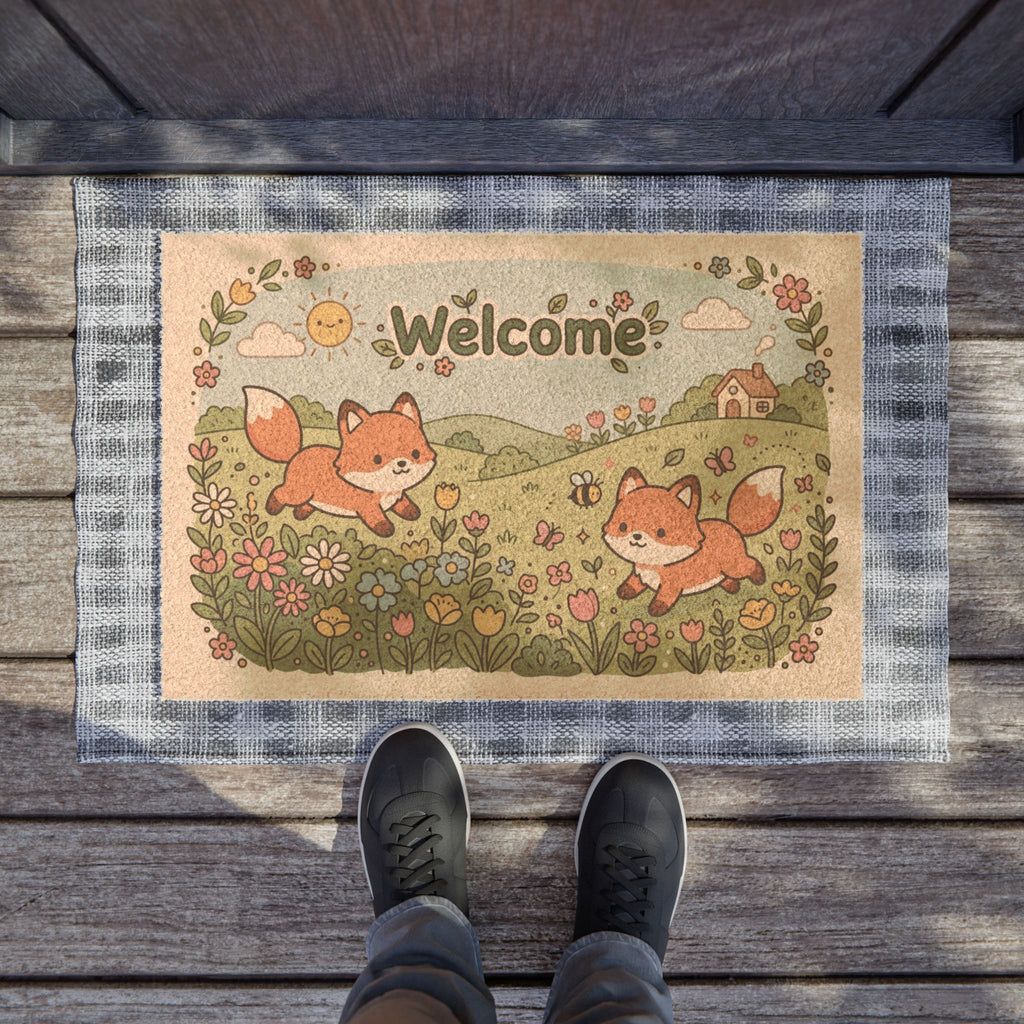 Kawaii Playful Foxes Spring Welcome Doormat