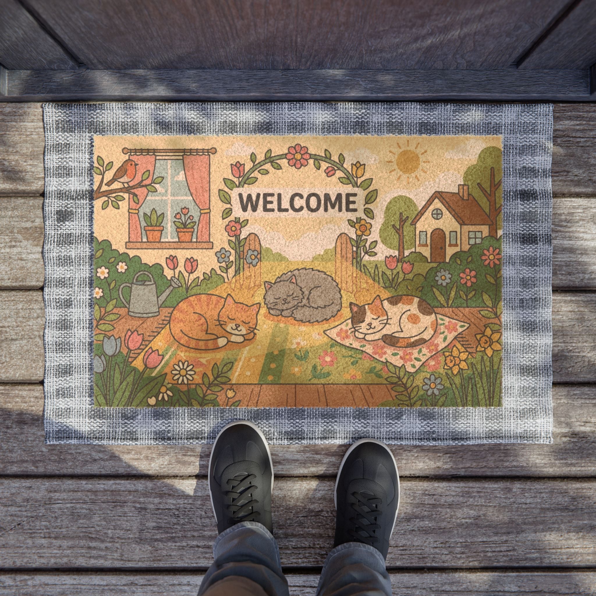 Sun-Kissed Garden Cats Welcome Illustration