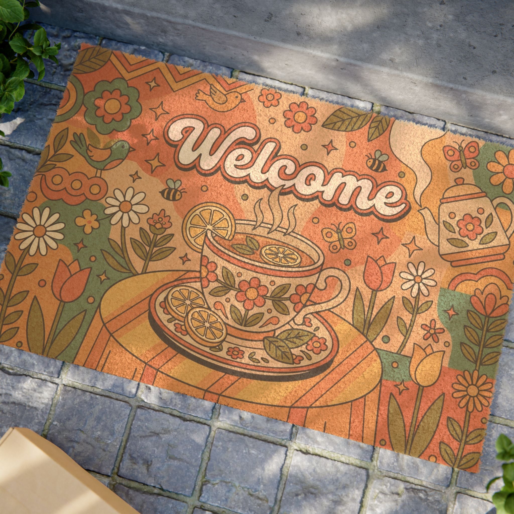 Groovy Retro Citrus Tea Welcome Doormat