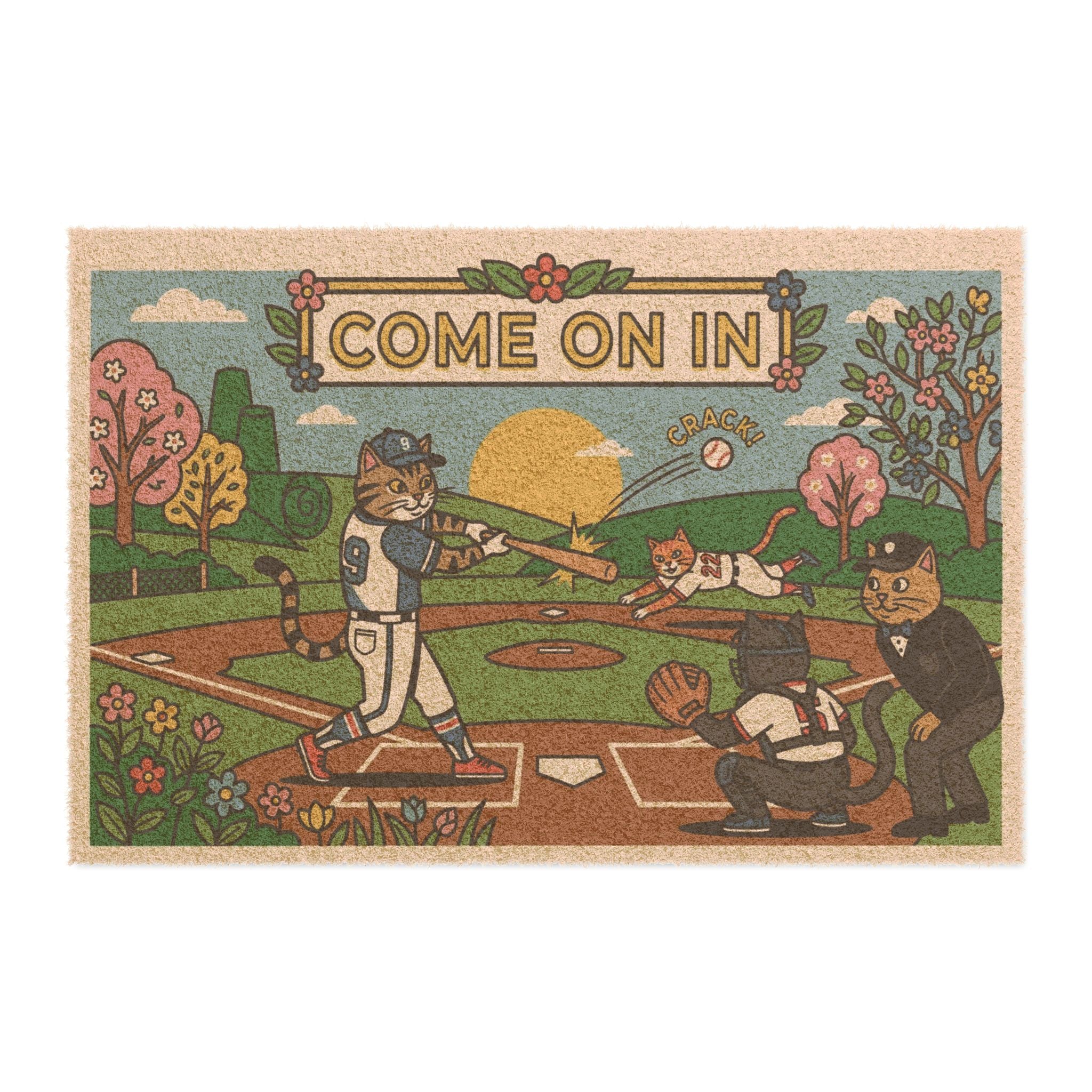 Pop Art Baseball Kitties Welcome Doormat