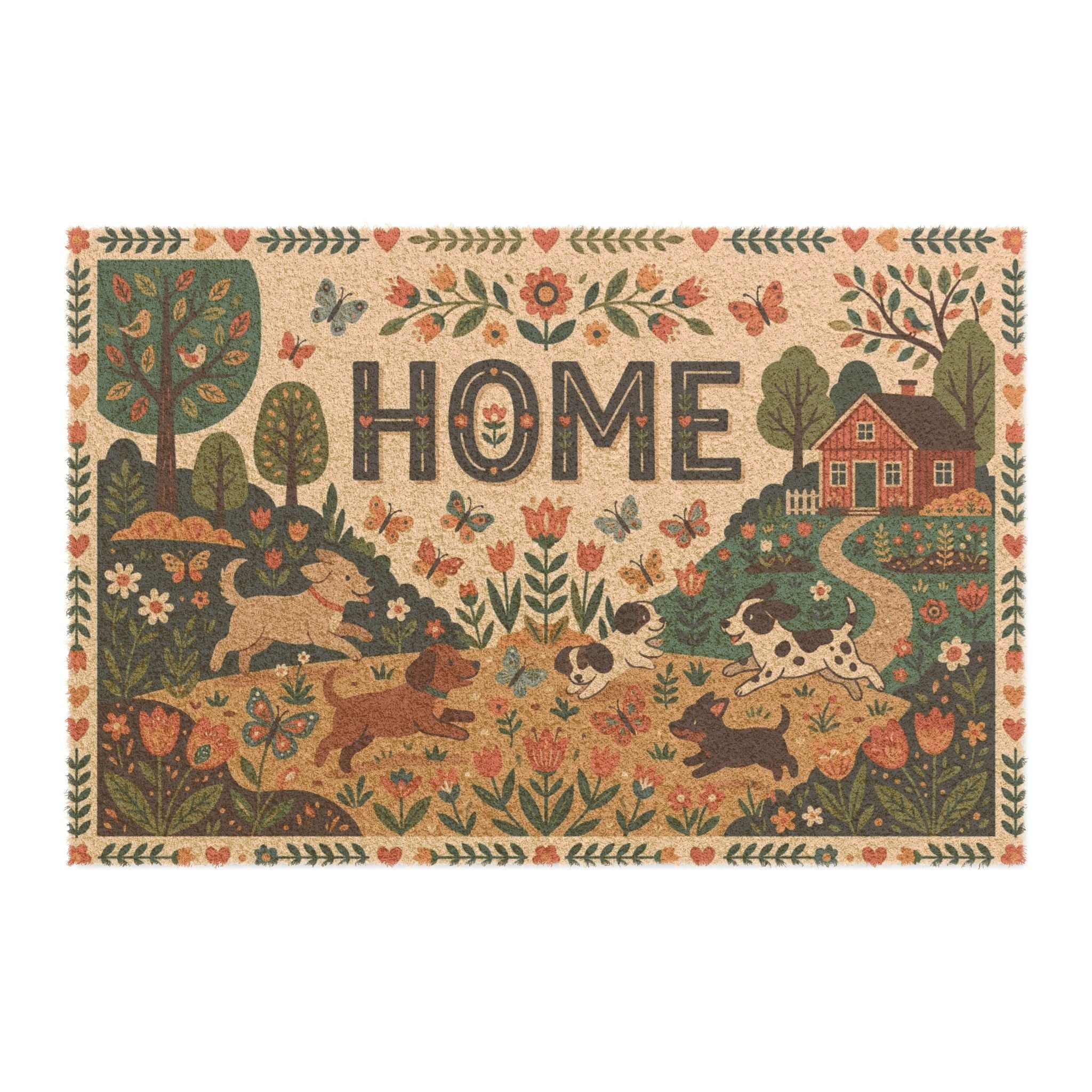 Nordic Folk Puppies Spring Garden Home Doormat