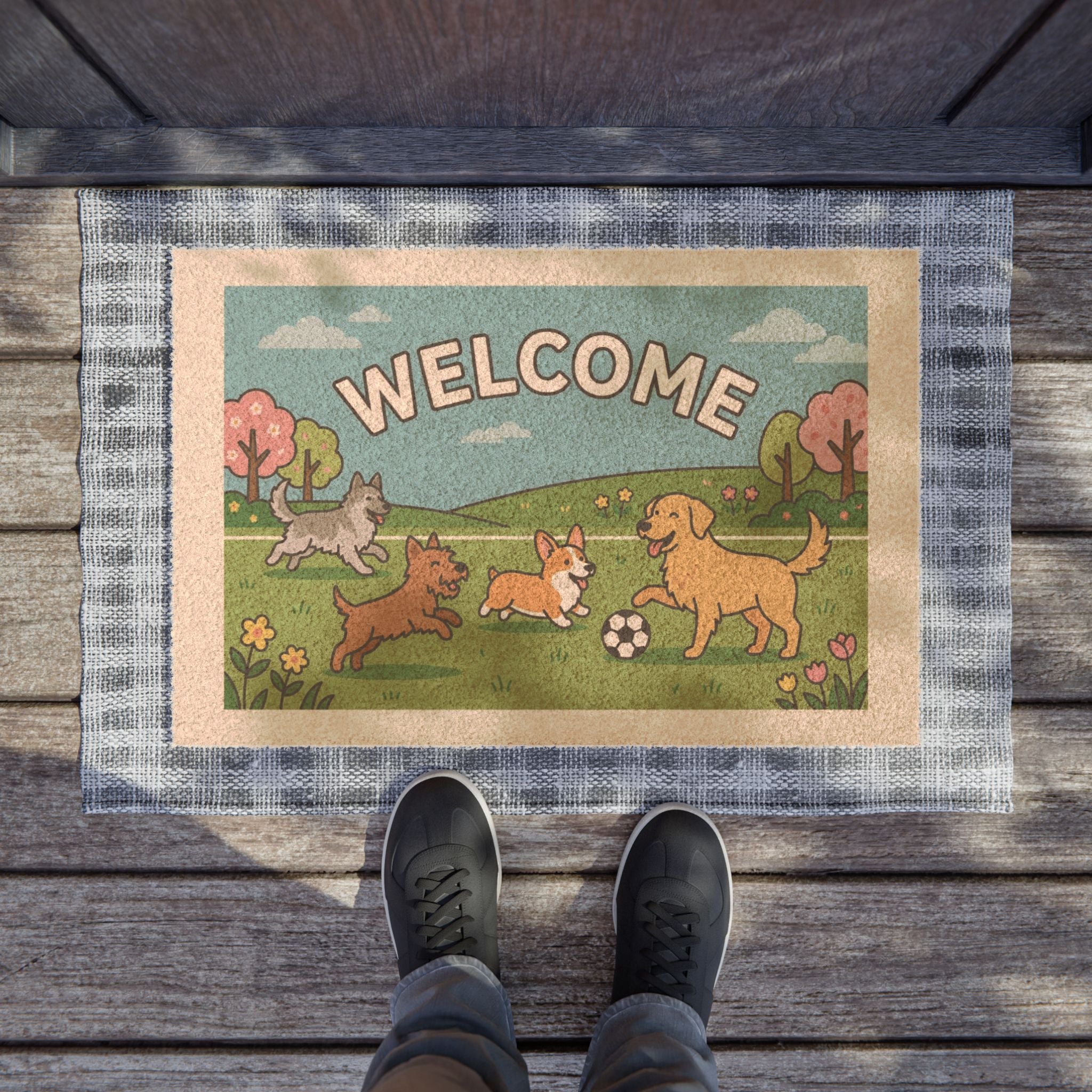 Playful Pups Spring Welcome Doormat