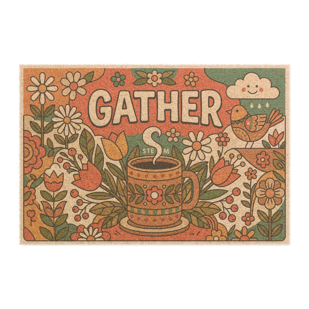 Retro 70s Gather Spring Floral Welcome Mat