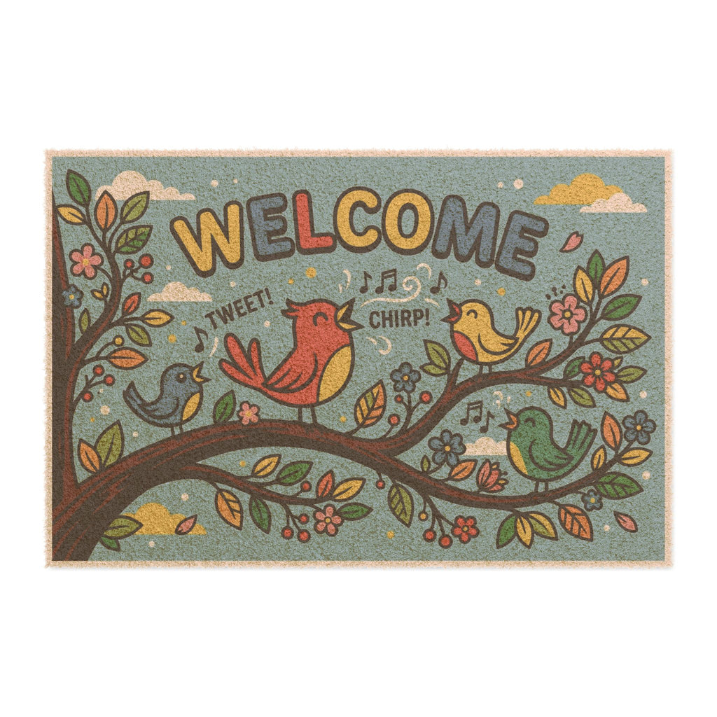 Retro Pop Art Singing Birds Welcome Doormat